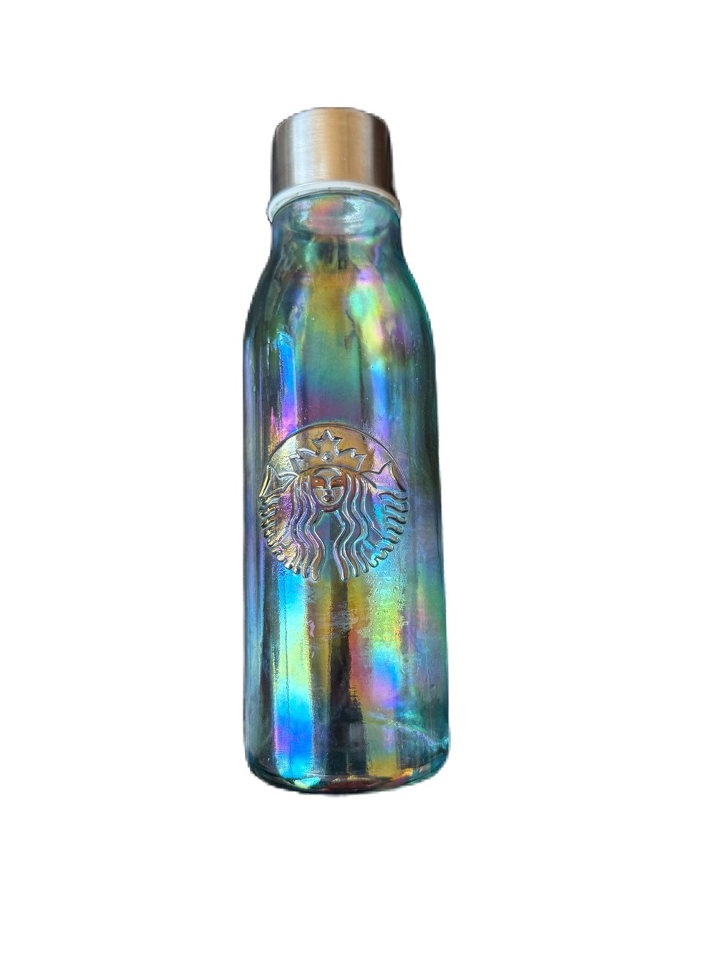 Starbucks Iridescent Rainbow Glass water Bottle - Blue/Green/Purple EUC